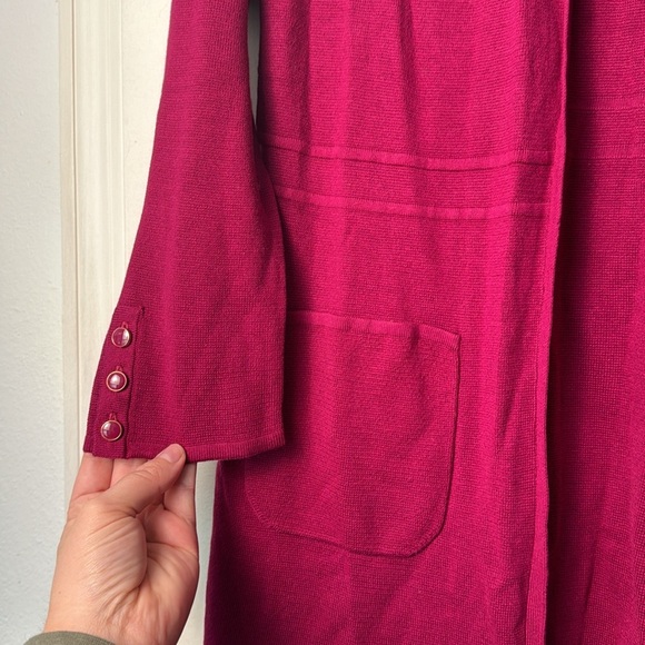 NWT Magenta Berry Pink Cotton Modal Open Front Long Sweater Duster Size Small - Picture 3 of 7
